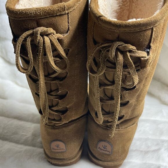 BearPaw  Phylly tan leather suede wool blend lining sheepskin footbed size 11 - Picture 4 of 12